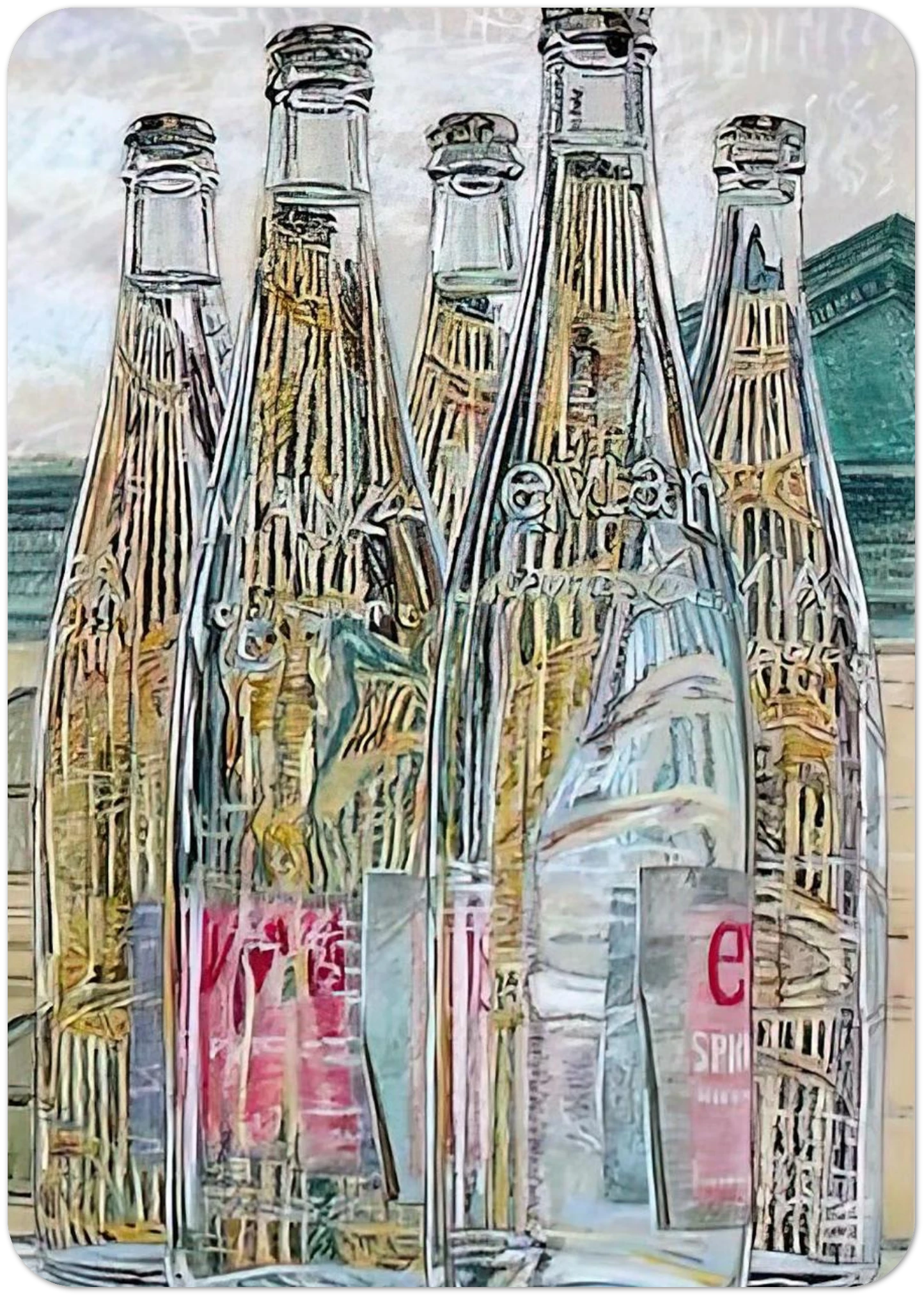 EVIAN BOTTLES 1976 By Janet Fish Pack of 10 Post Cards | Janet Fish Post Cards | A6 (10.5 x 14.8 cm) - 4.1 x 5.8 inches