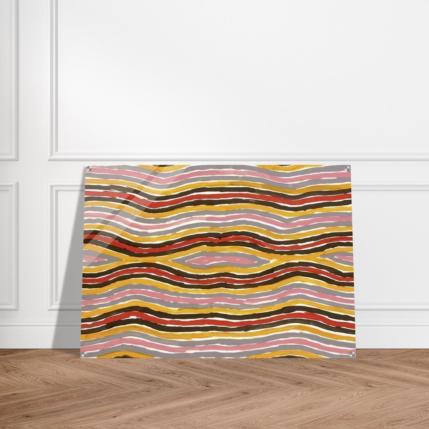 Floor Paint Lake Napperby - 2001 - Clifford Possum Tjapaltjarri Acrylic Print - 70x100 cm / 28x40″ inches | Clifford Possum Tjapaltjarri Wall Art | Clifford Possum Tjapaltjarri Prints