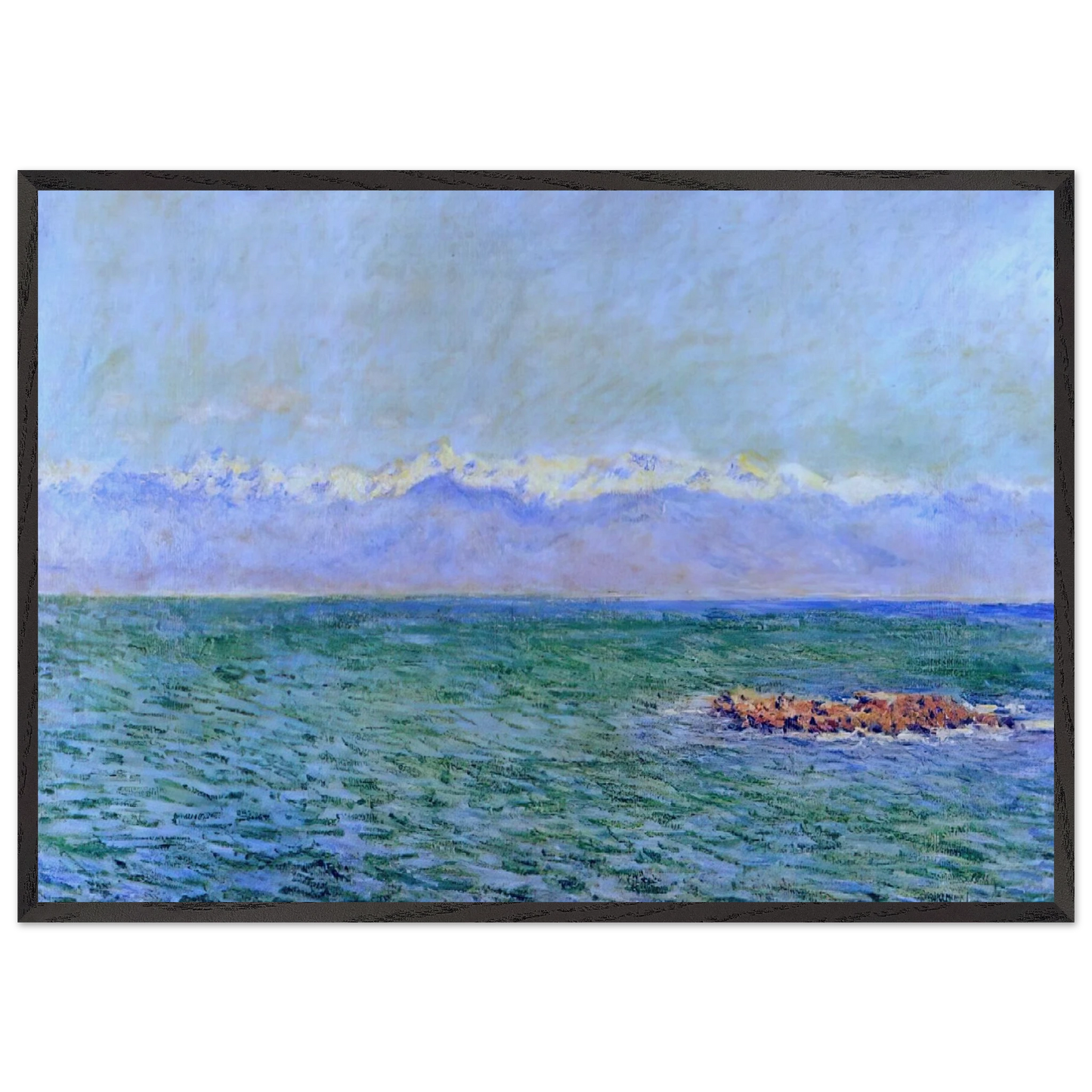 The Sea and the Alps - claude monet 70x100 cm / 28x40 inches Framed Art Print – Black Wooden Frame