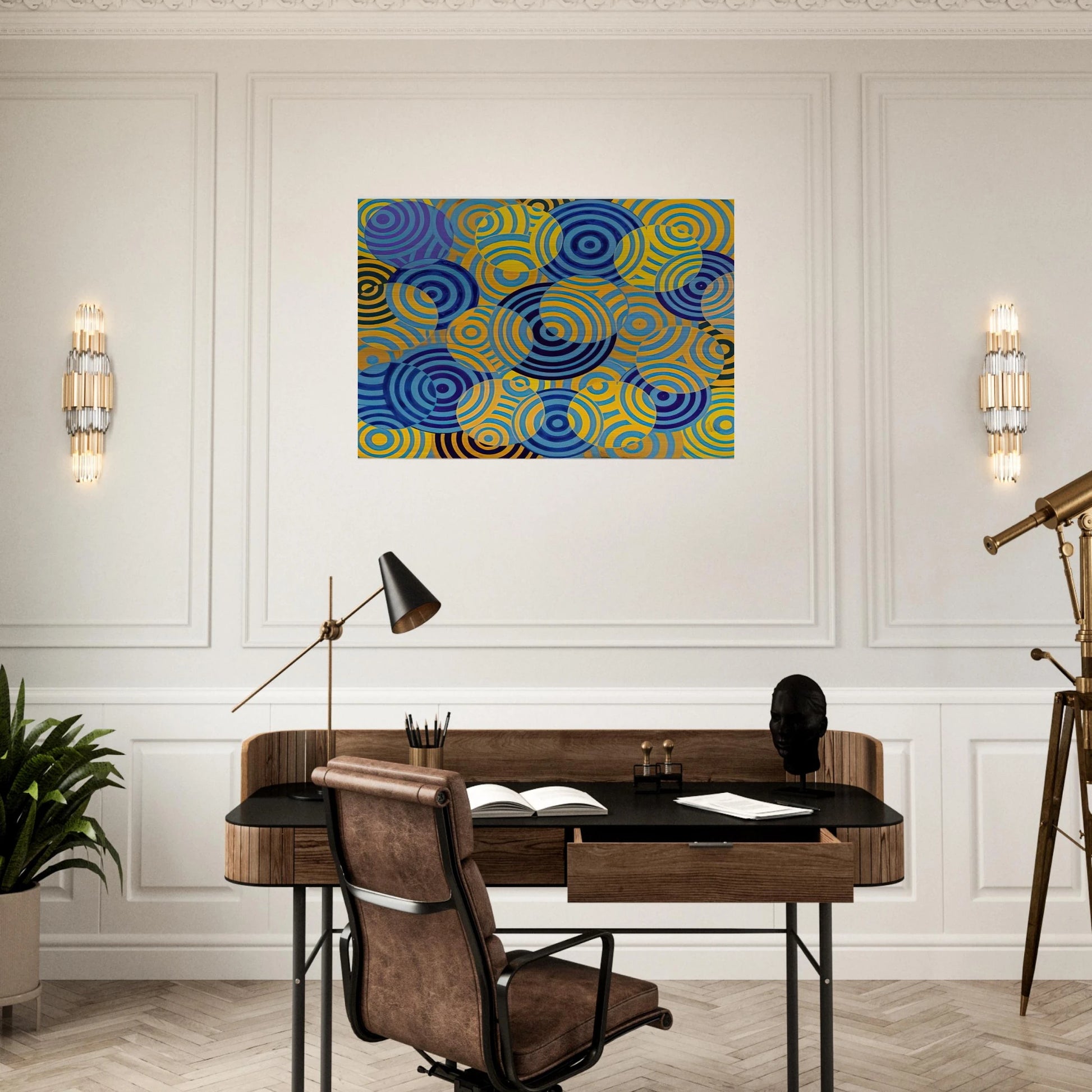 Interférences en bleu et jaune No. 642 - 1963 - Antonio Asis Brushed Aluminum Print - 70x100 cm / 28x40 inches | Antonio Asis Aluminum Print | Antonio Asis Prints