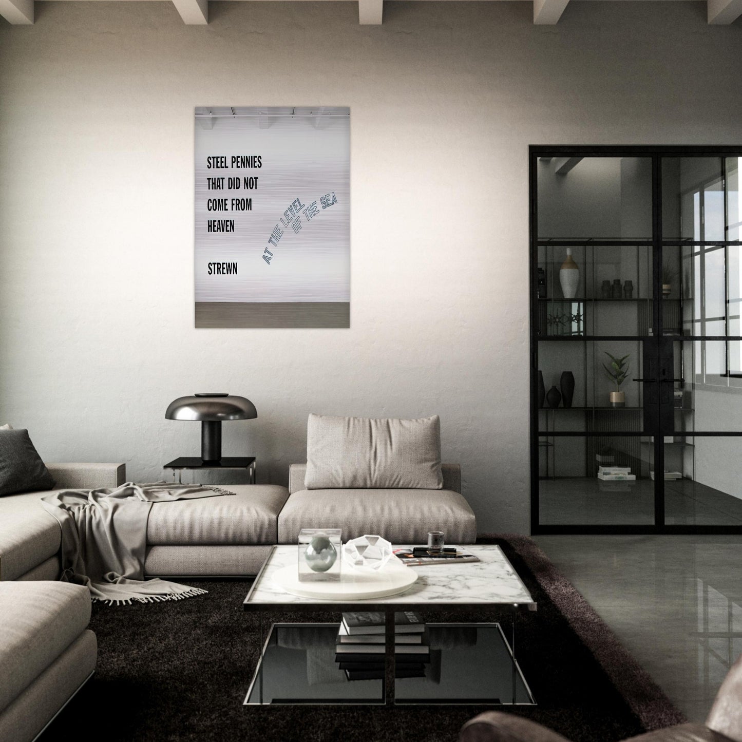 Steel Pennies That... - 2008 - Lawrence Weiner Brushed Aluminum Print - 70x100 cm / 28x40 inches | Lawrence Weiner Aluminum Print | Lawrence Weiner Prints