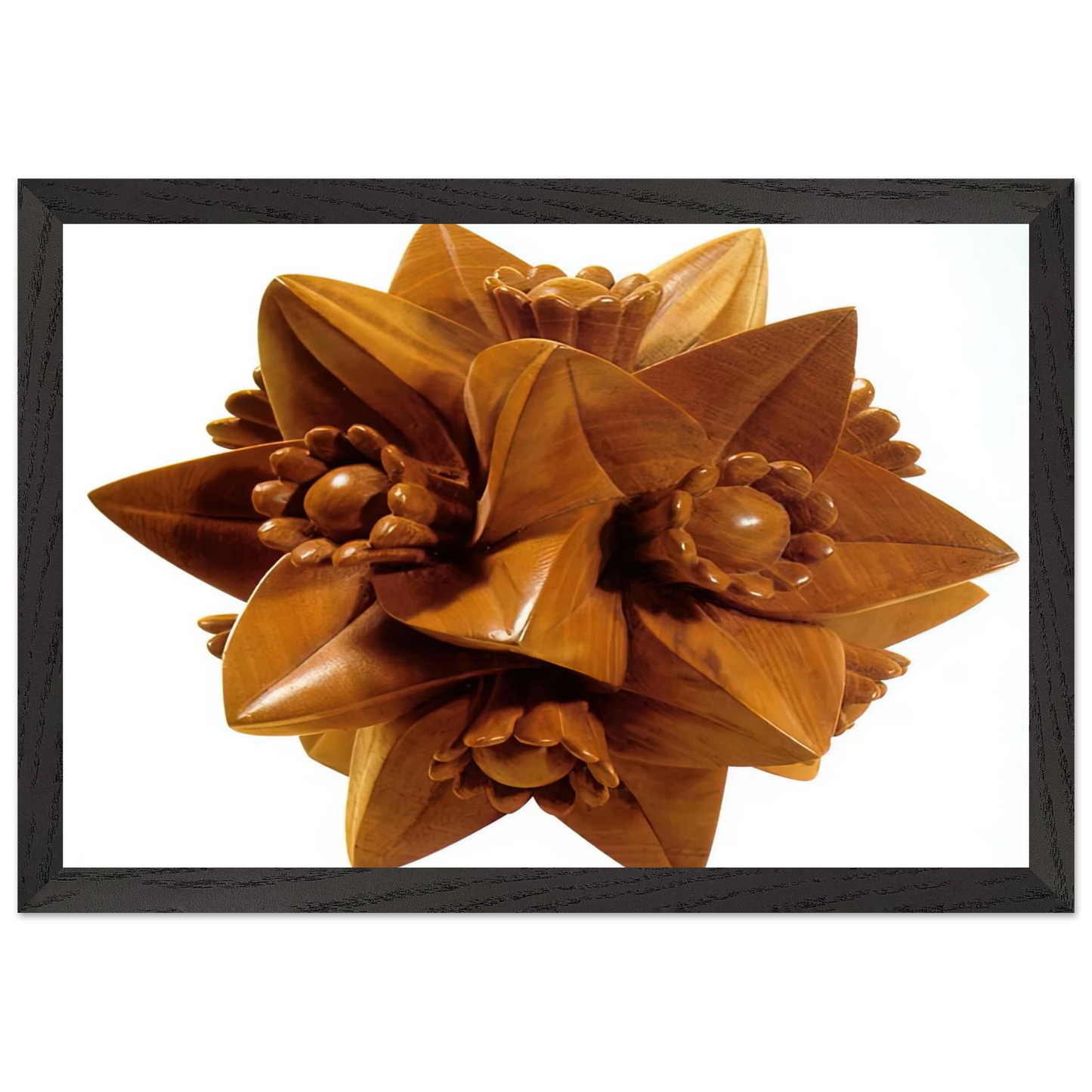MC Escher - POLYHEDRON WITH FLOWERS Wall Art - 21x29.7 cm / 8x12" - Premium Wooden Framed Poster With Fine Art Paper-canvas - White frame