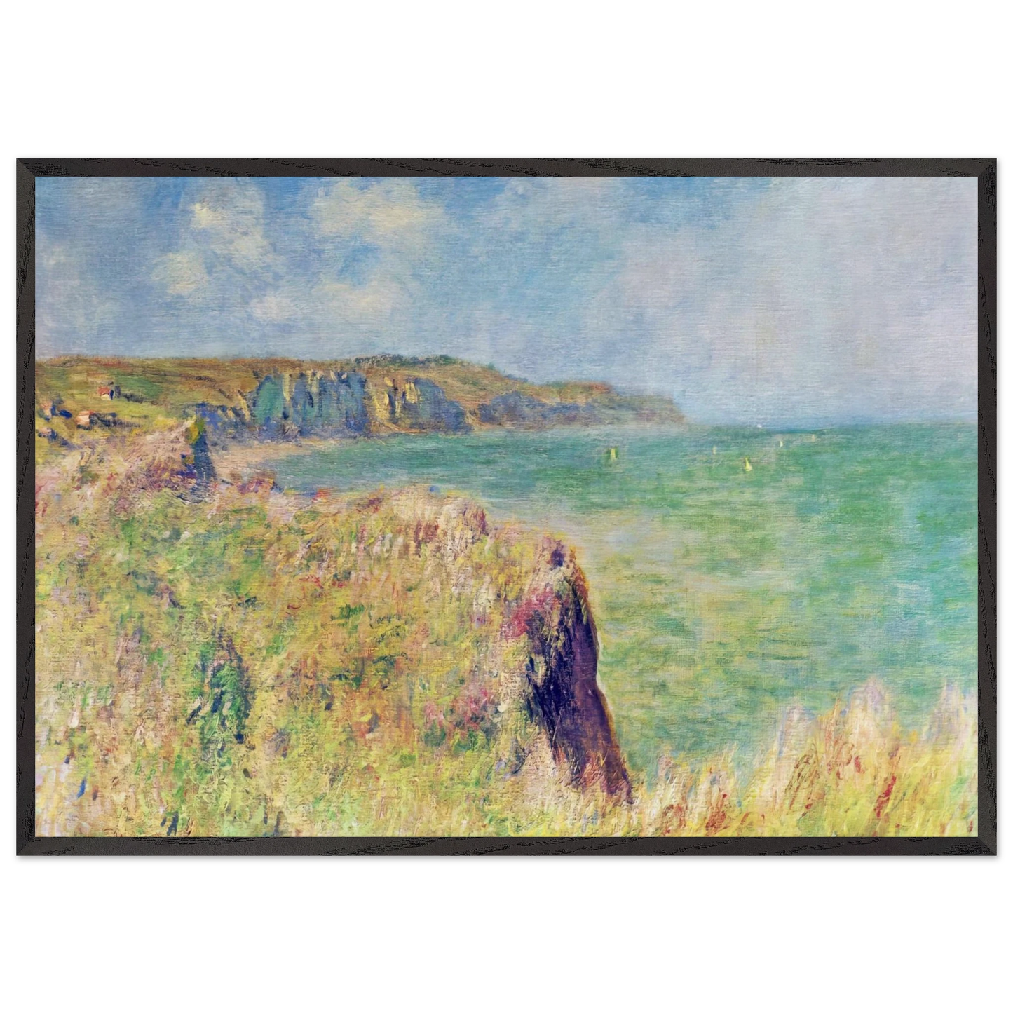 Edge of the Cliff at Pourville - claude monet 70x100 cm / 28x40 inches Framed Art Print – Black Wooden Frame