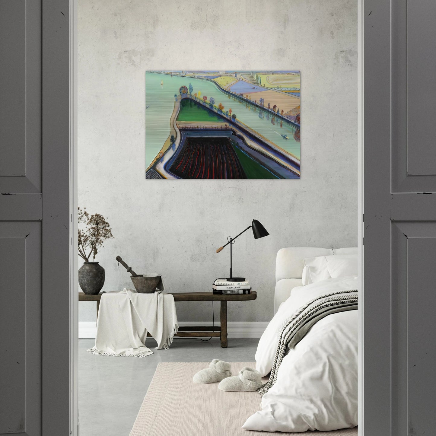 River Boats - 2001 - Wayne Thiebaud Brushed Aluminum Print - 70x100 cm / 28x40 inches | Wayne Thiebaud Aluminum Print | Wayne Thiebaud Prints