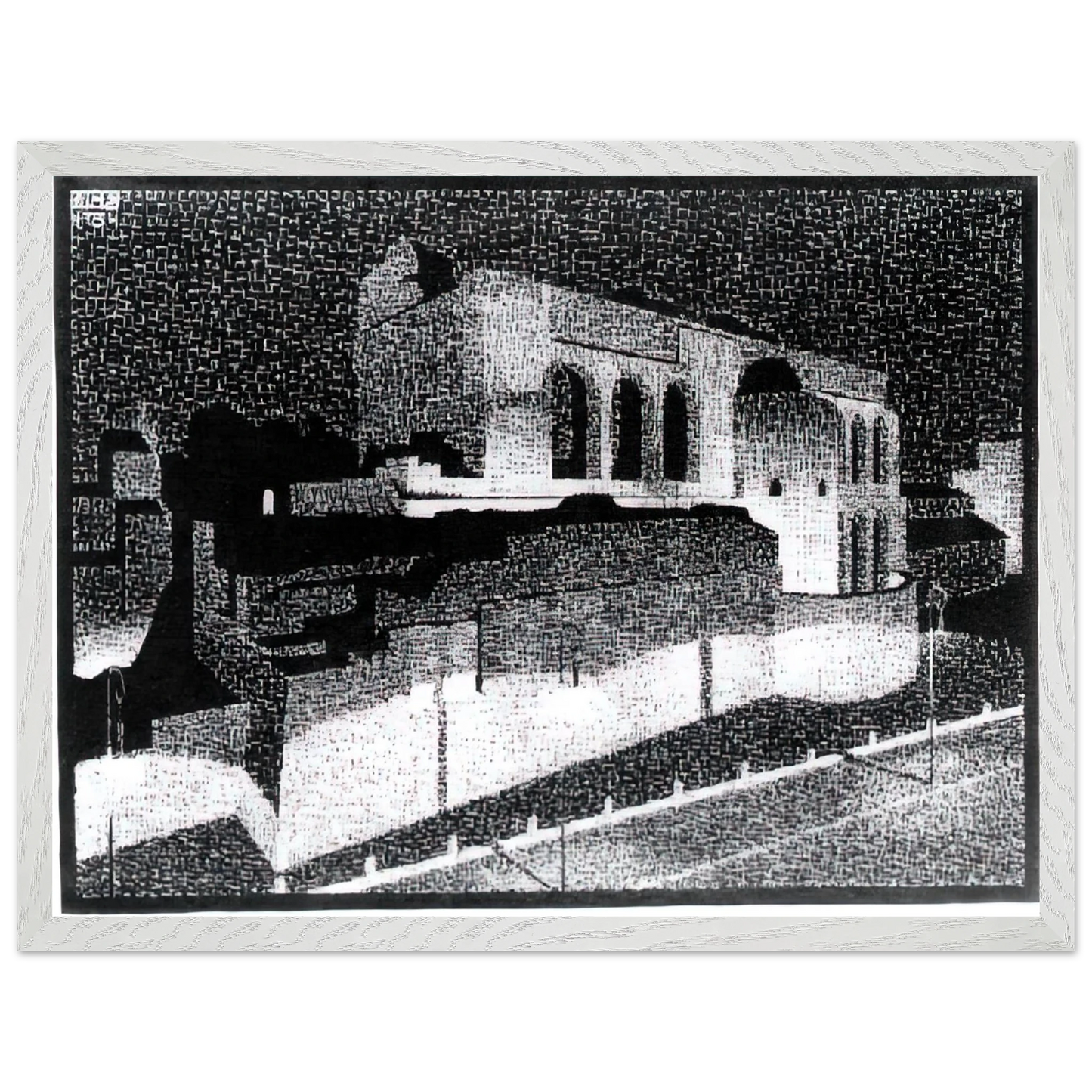 MC Escher - NOCTURNAL ROME BASILICA OF CONSTANTINE Wall Art - 30x40 cm / 12x16 inches - Premium Wooden Framed Poster With Fine Art Paper - Wood frame