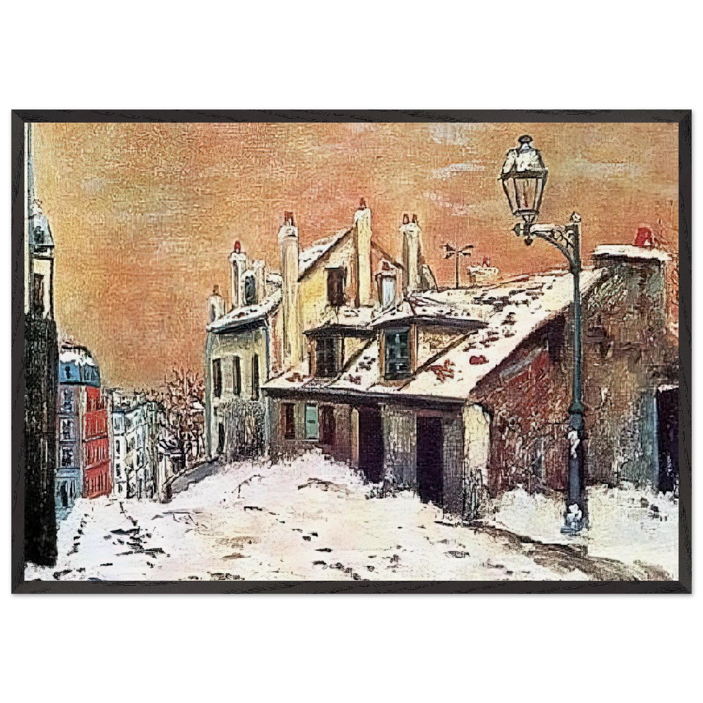 WINTER SCENE - Maurice Utrillo 70x100 cm / 28x40 inches Framed Art Print – Black Wooden Frame