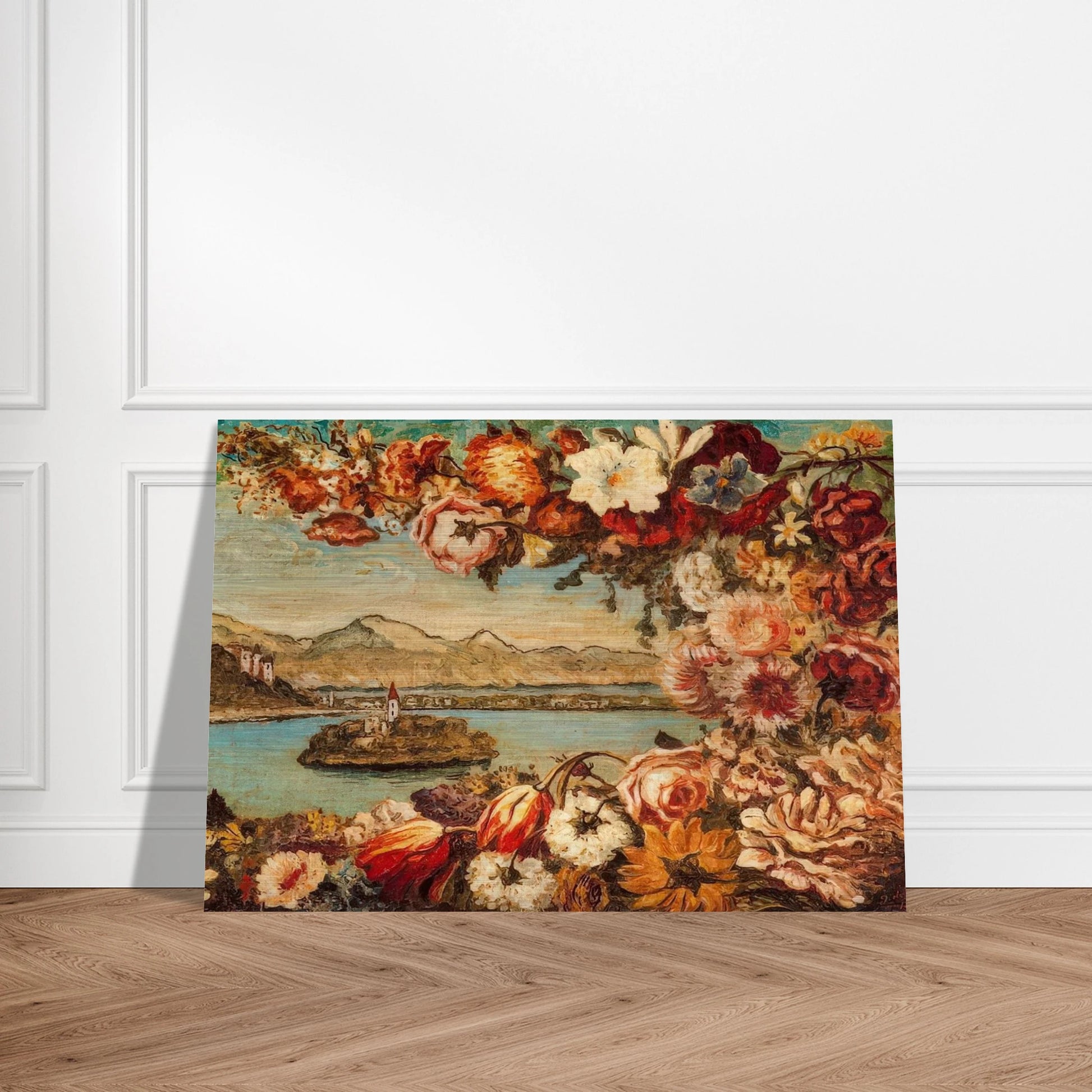 ISLAND AND FLOWER GARLAND - Giorgio de Chirico Brushed Aluminum Print - 70x100 cm / 28x40 inches | Giorgio de Chirico Aluminum Print | Giorgio de Chirico Prints