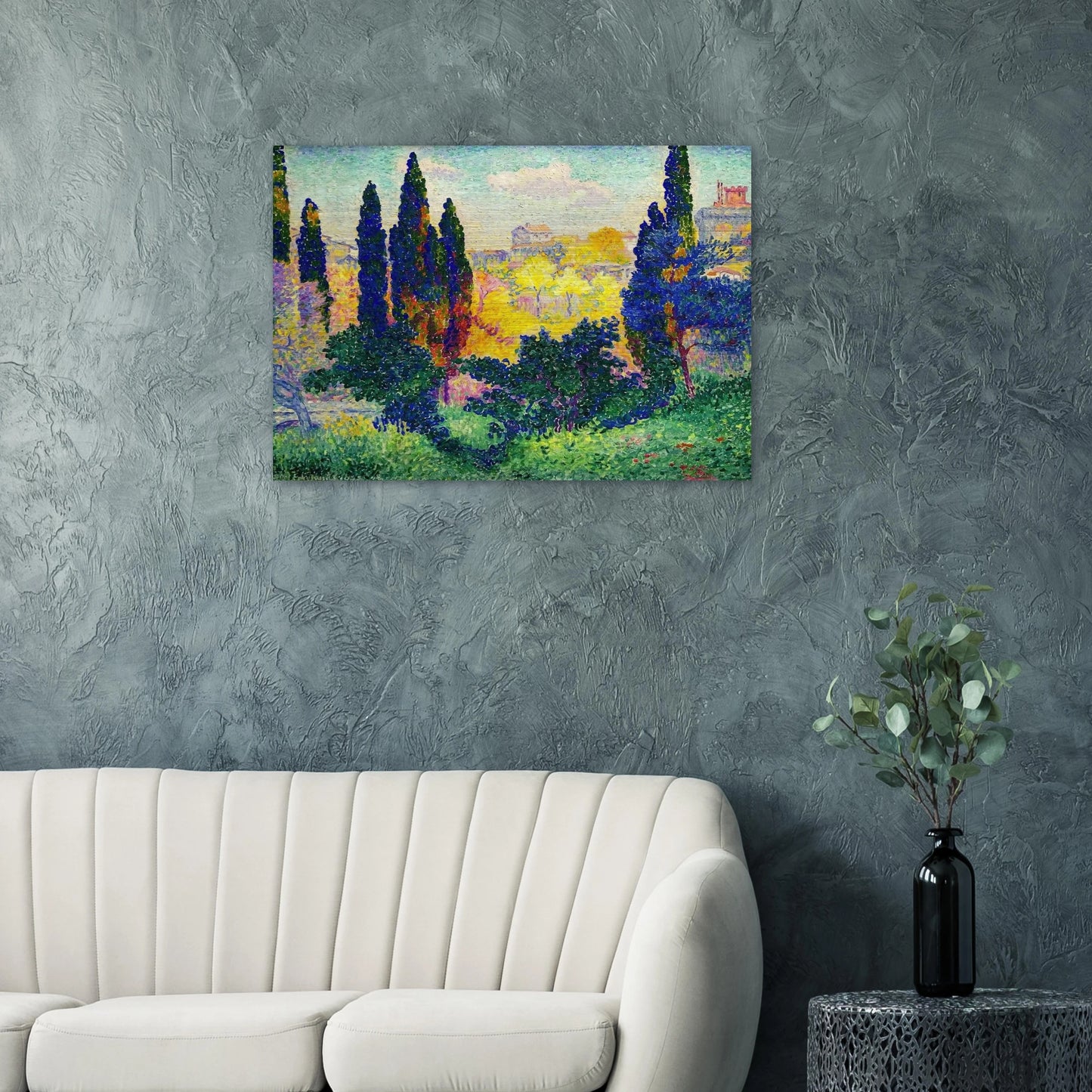 The Cypresses at Cagnes - Henri-Edmond Cross Brushed Aluminum Print - 70x100 cm / 28x40 inches | Henri-Edmond Cross Aluminum Print | Henri-Edmond Cross Prints