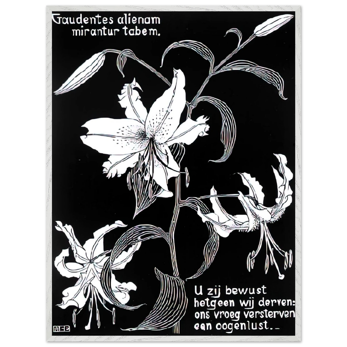 MC Escher - FLOWERS Wall Art - 60x80 cm / 24x32 inches - Premium Wooden Framed Poster With Fine Art Paper - White frame