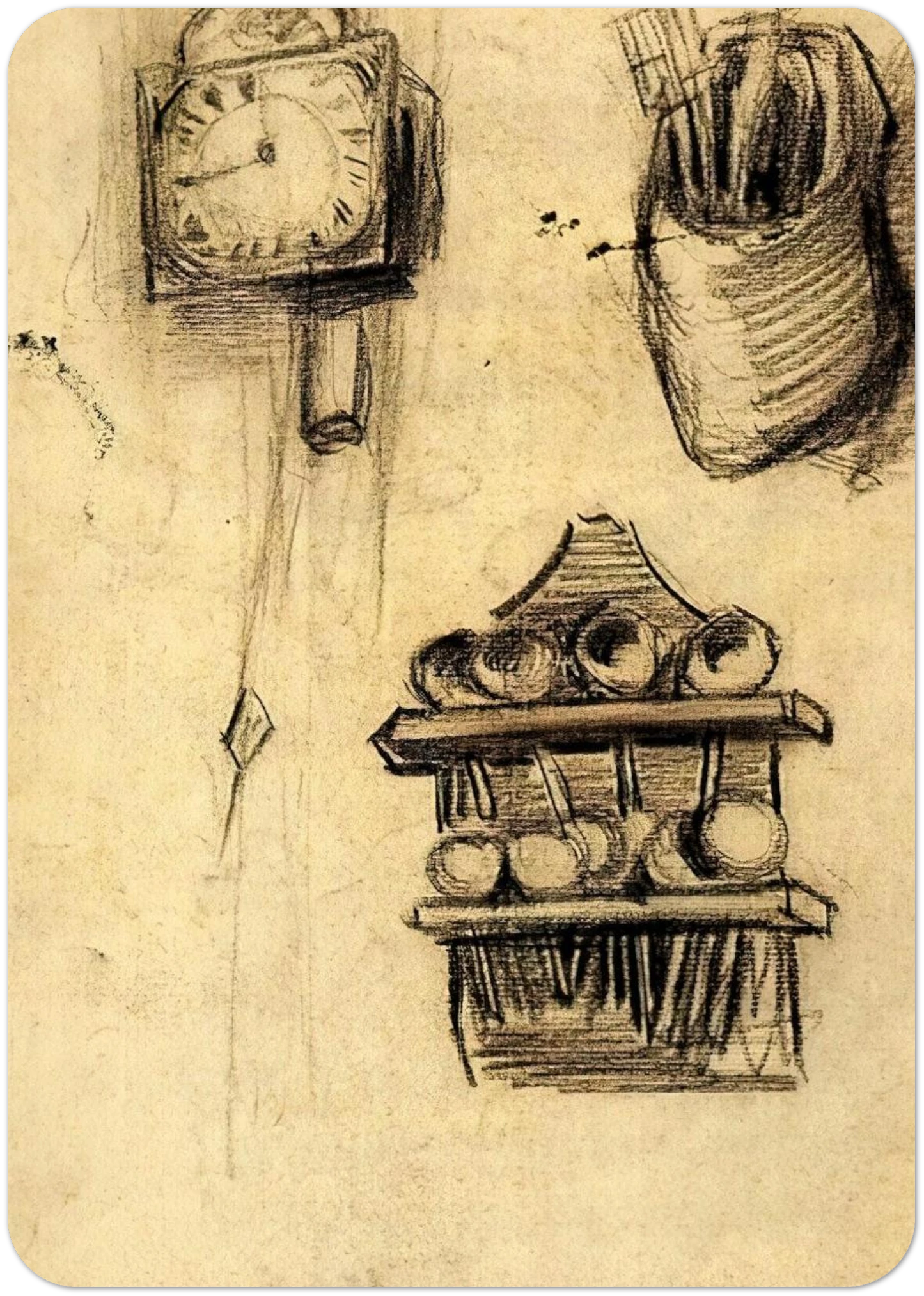 Clock, Clog with Cutlery and a Spoon Rack By Vincent van Gogh Pack of 10 Post Cards | Vincent van Gogh Post Cards | A6 (10.5 x 14.8 cm) - 4.1 x 5.8 inches