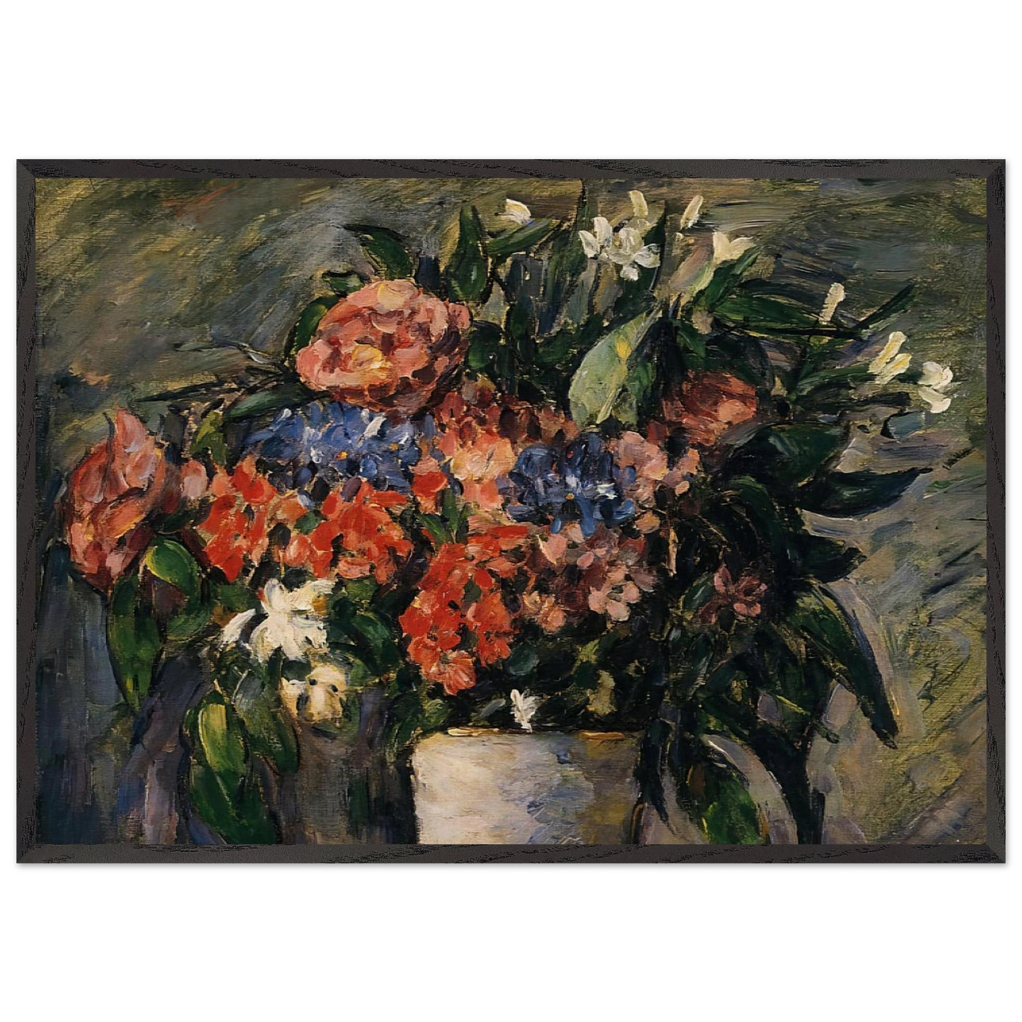 Pot of Flowers - Paul Cezanne 70x100 cm / 28x40 inches Framed Art Print – Black Wooden Frame