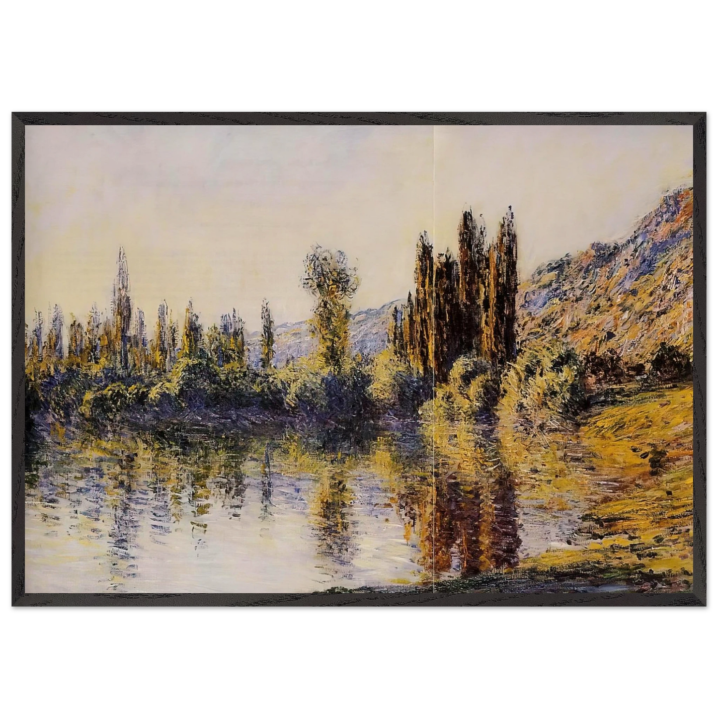 The Seine at Vetheuil - claude monet 70x100 cm / 28x40 inches Framed Art Print – Black Wooden Frame