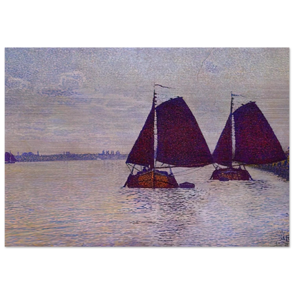 BARGES ON THE RIVER SCHELDT 1892 - Theo van Rysselberghe Brushed Aluminum Print - 70x100 cm / 28x40 inches | Theo van Rysselberghe Aluminum Print | Theo van Rysselberghe Prints