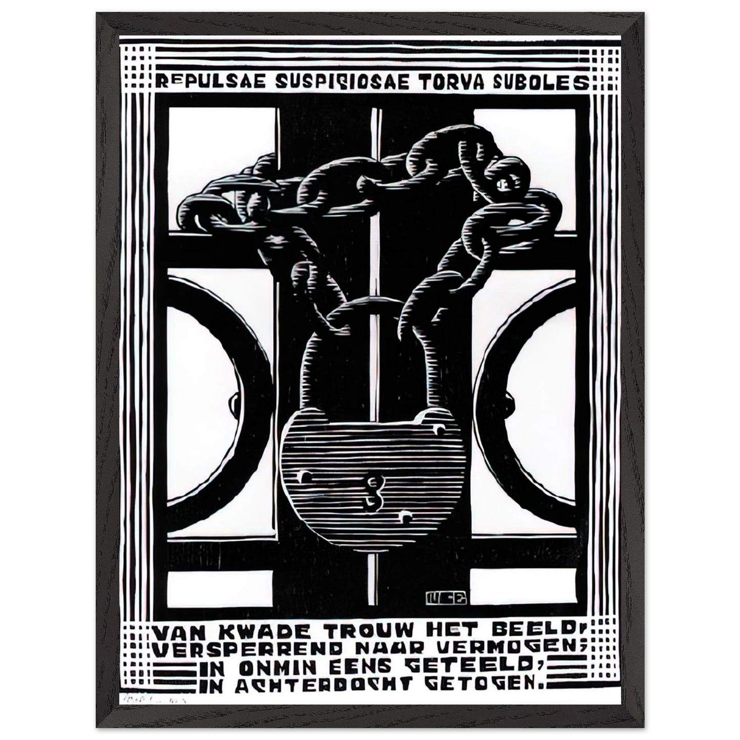 MC Escher - PADLOCK Wall Art - 21x29.7 cm / 8x12" - Premium Wooden Framed Poster With Fine Art Paper-canvas - Wood frame