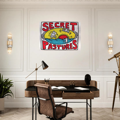 PROMOTIONAL POSTER FOR SECRET PASTURES 1984 - Keith Haring Brushed Aluminum Print - 70x100 cm / 28x40 inches | Keith Haring Aluminum Print | Keith Haring Prints