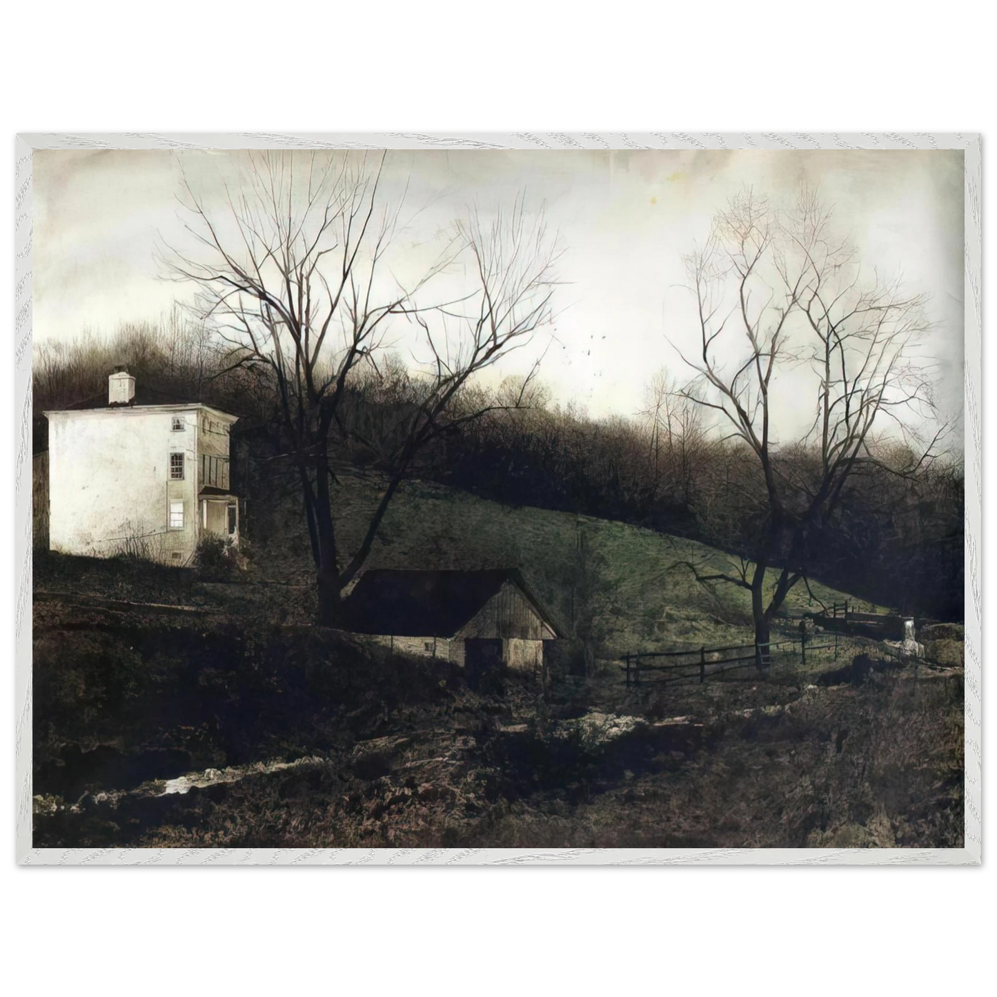 Andrew Wyeth - EVENING AT KUERNERS Wall Art - 21x29.7 cm / 8x12" - Premium Wooden Framed Poster With Fine Art Paper-canvas - Black frame