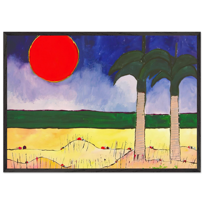 Marinha com Sol e Palmeiras - 2003 - Aldemir Martins 70x100 cm / 28x40 inches Framed Art Print – Black Wooden Frame