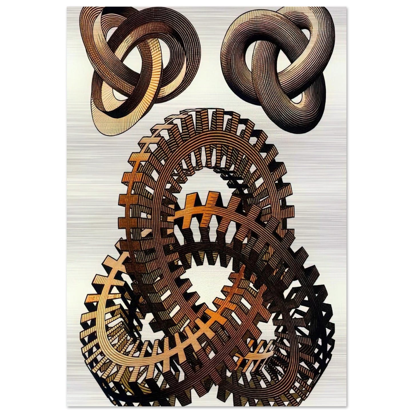 KNOTS COLOUR - MC Escher Brushed Aluminum Print - 70x100 cm / 28x40 inches | MC Escher Aluminum Print | MC Escher Prints