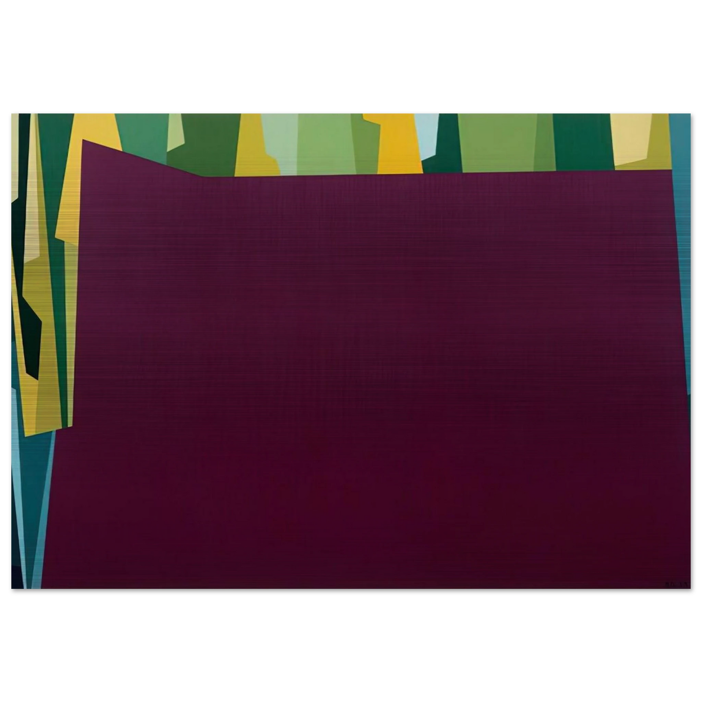 Interlocking Forms Big Magenta With Green - 1959 - Karl Benjamin Brushed Aluminum Print - 70x100 cm / 28x40 inches | Karl Benjamin Aluminum Print | Karl Benjamin Prints