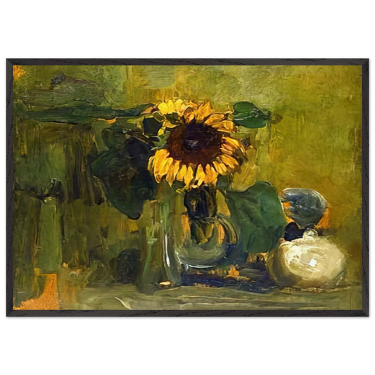 Still life with Sunflower - Piet Mondrian 70x100 cm / 28x40 inches Framed Art Print – Black Wooden Frame