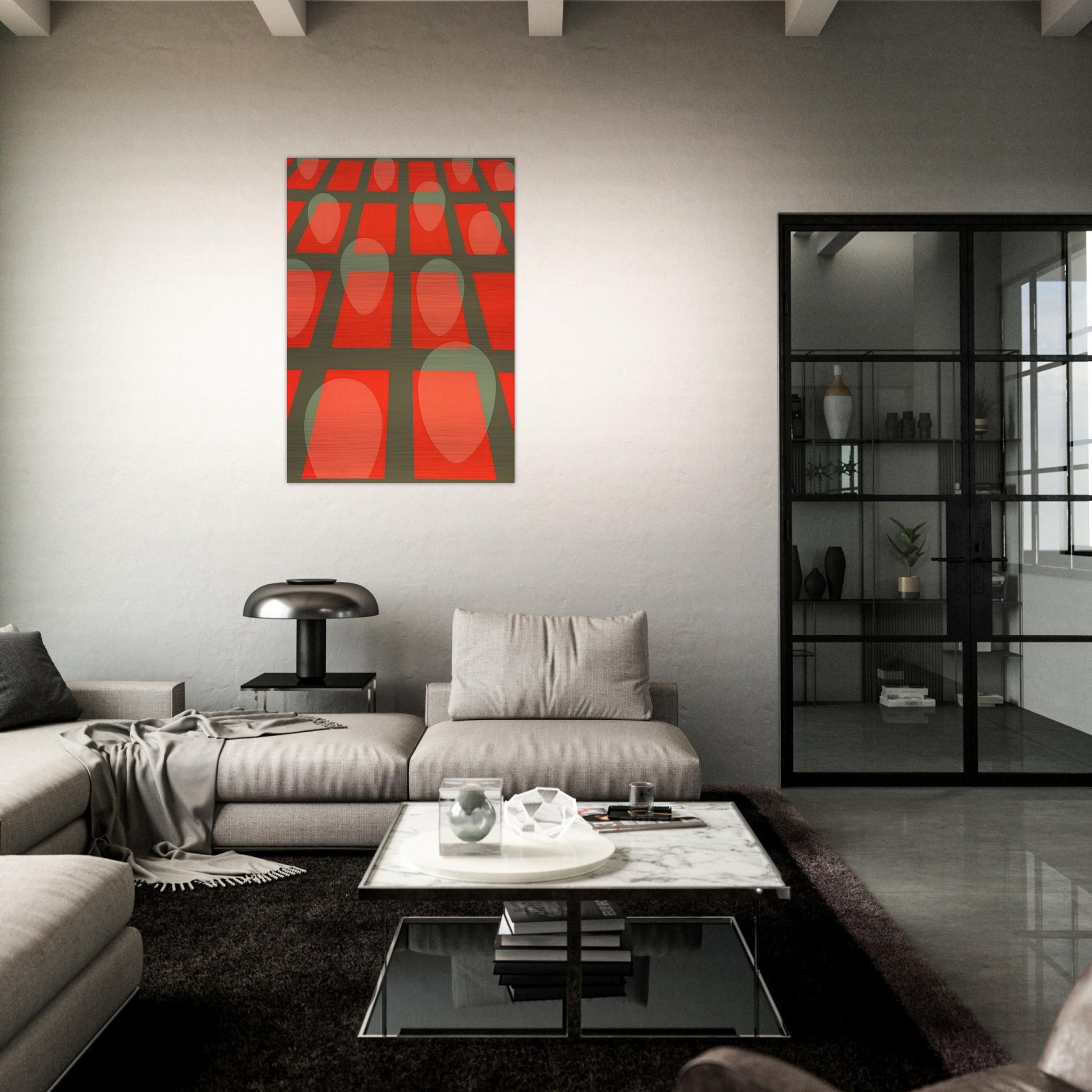Untitled - Faces in a Grid Red - 1971 - Clarence Holbrook Carter Brushed Aluminum Print - 70x100 cm / 28x40 inches | Clarence Holbrook Carter Aluminum Print | Clarence Holbrook Carter Prints