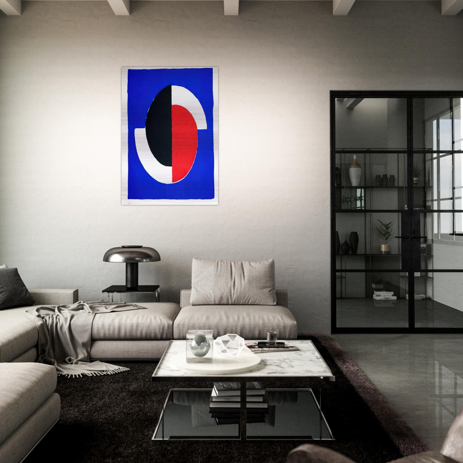 COMPOSITION RED BLUE BLACK WHITE - Sonia Delaunay Brushed Aluminum Print - 70x100 cm / 28x40 inches | Sonia Delaunay Aluminum Print | Sonia Delaunay Prints