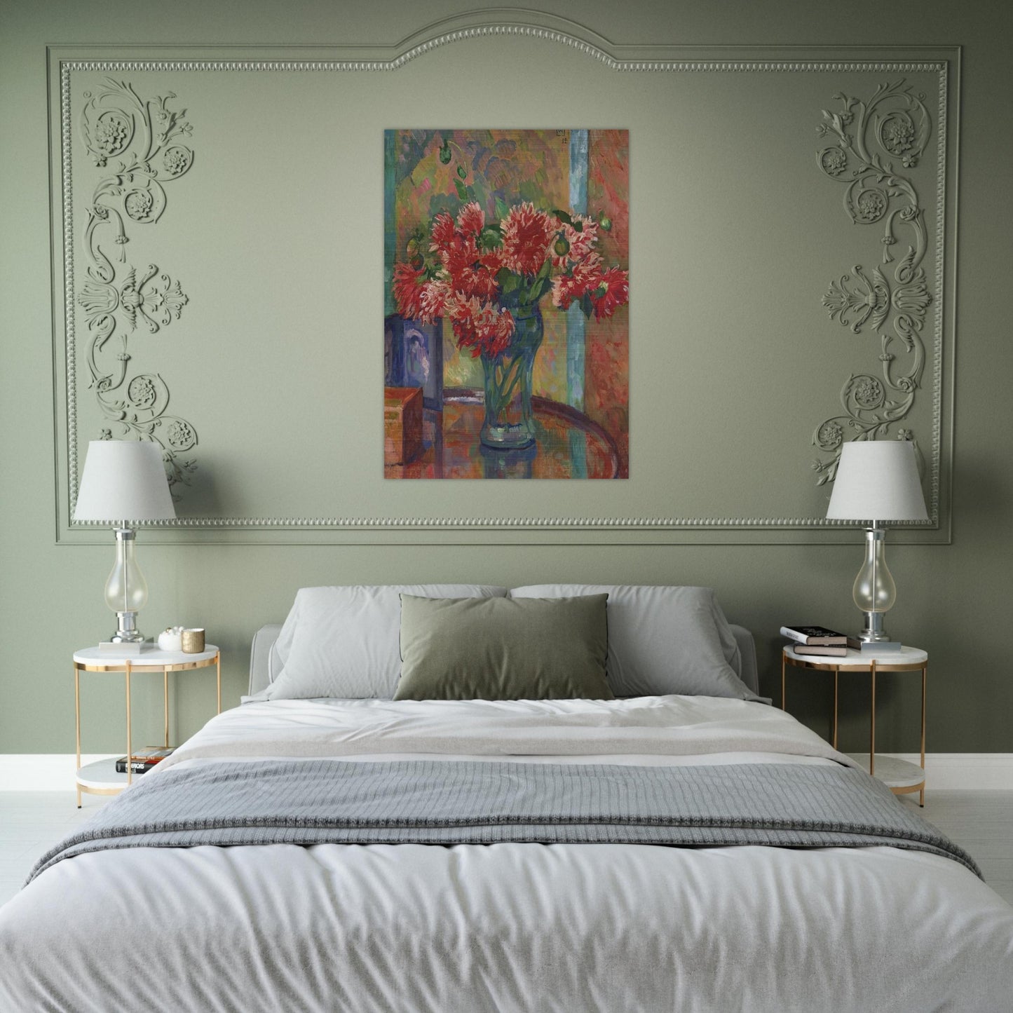 DAHLIAS TO MME MADELEINE E R BONNET 1912 - Theo van Rysselberghe Brushed Aluminum Print - 70x100 cm / 28x40 inches | Theo van Rysselberghe Aluminum Print | Theo van Rysselberghe Prints