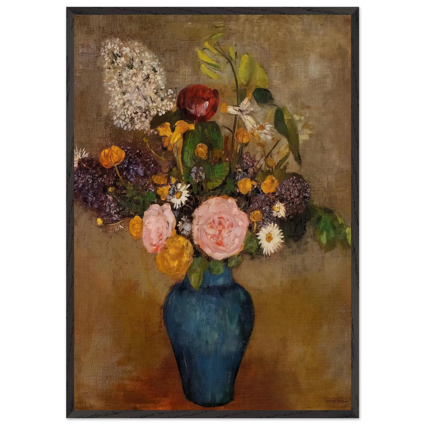 VASE OF FLOWERS 10 - Odilon Redon 70x100 cm / 28x40 inches Framed Art Print – Black Wooden Frame