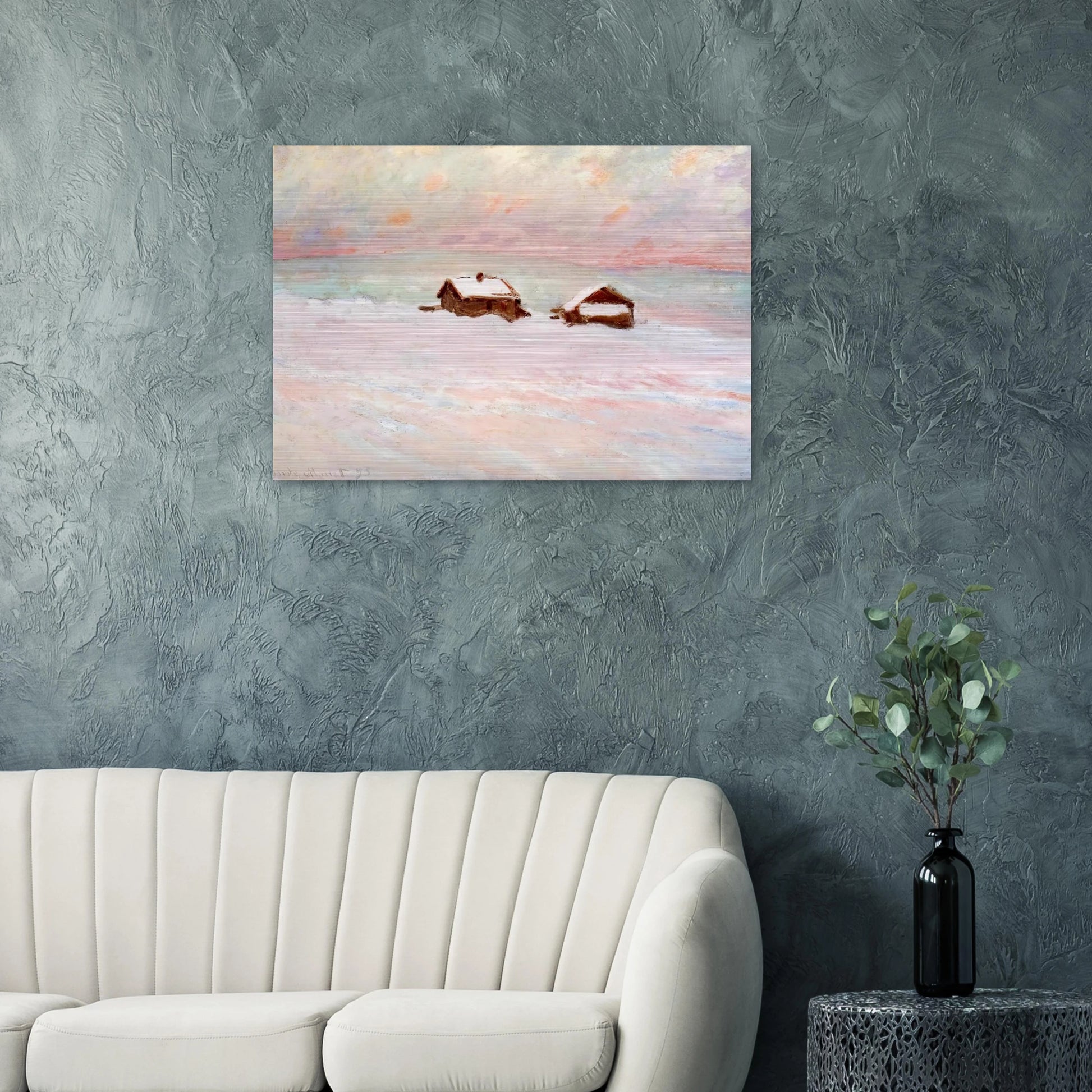 Houses in the Snow, Norway - claude monet Brushed Aluminum Print - 70x100 cm / 28x40 inches | claude monet Aluminum Print | claude monet Prints