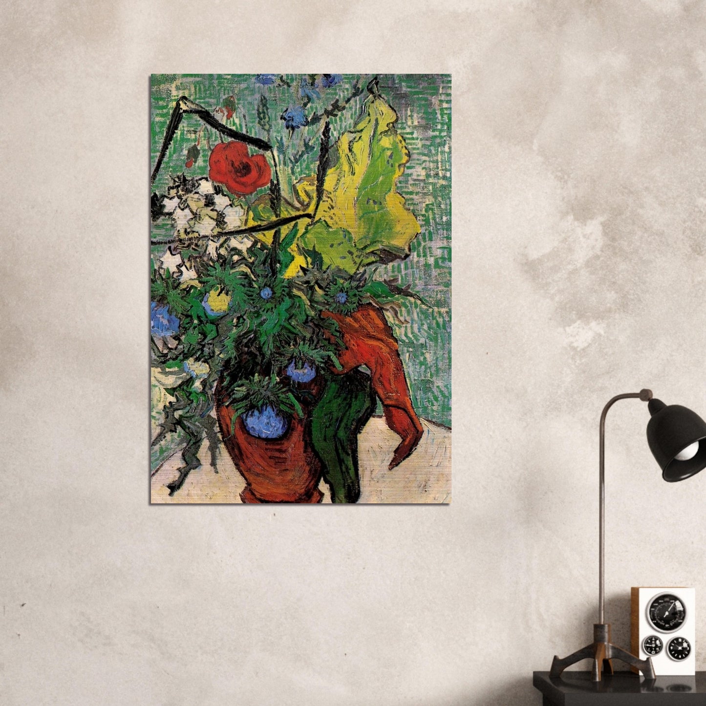 Wild Flowers and Thistles in a Vase - Vincent van Gogh Brushed Aluminum Print - 70x100 cm / 28x40 inches | Vincent van Gogh Aluminum Print | Vincent van Gogh Prints