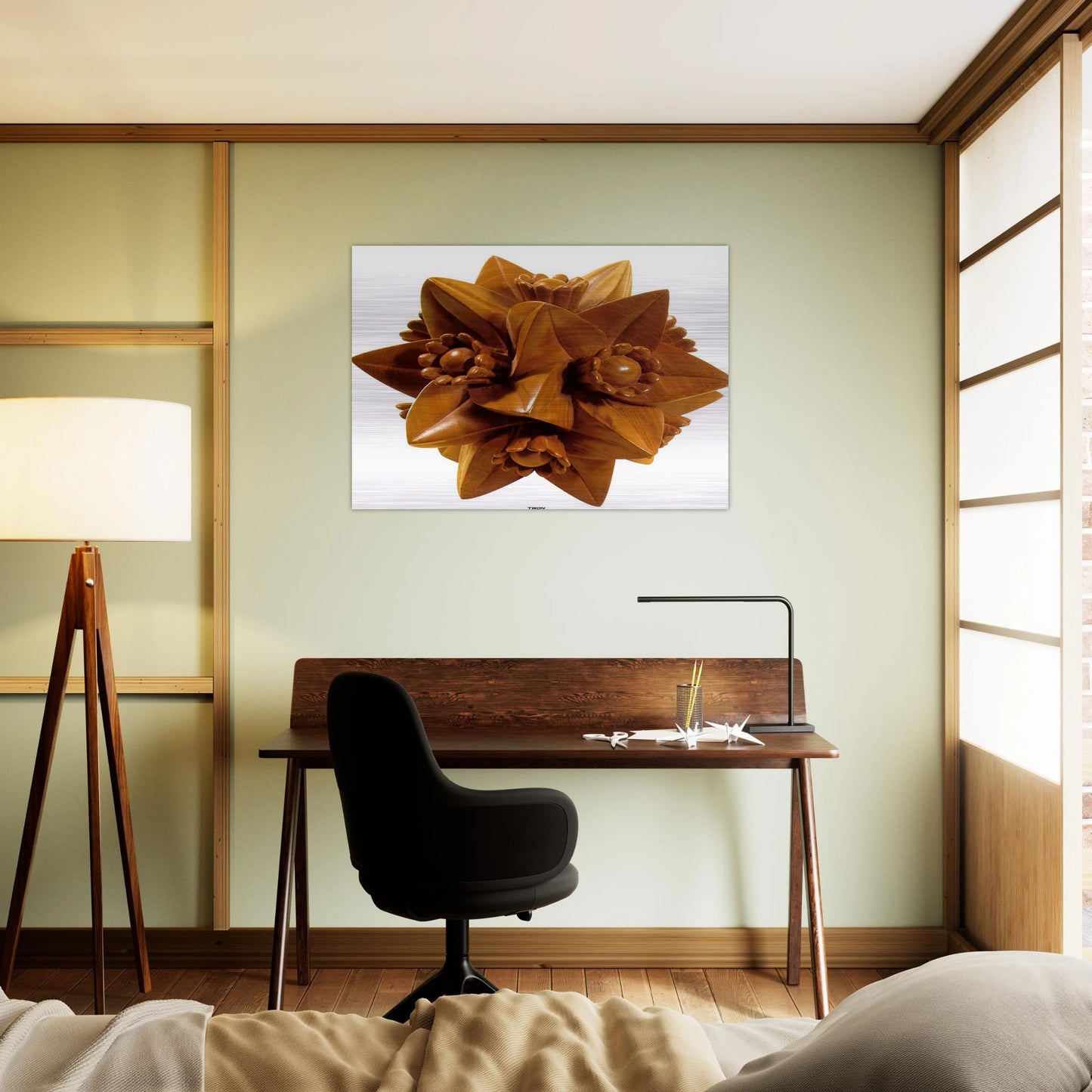 POLYHEDRON WITH FLOWERS - MC Escher Brushed Aluminum Print - 70x100 cm / 28x40 inches | MC Escher Aluminum Print | MC Escher Prints
