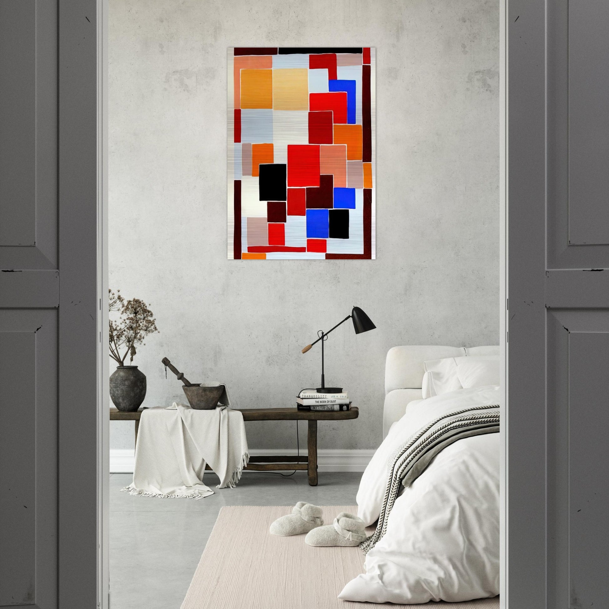 DESIGN IN THE STYLE OF MONDRIAN POSSIBLY FOR A RUG FROM COMPOSITIONS COLOURS IDEAS 1931 - Sonia Delaunay Brushed Aluminum Print - 70x100 cm / 28x40 inches | Sonia Delaunay Aluminum Print | Sonia Delaunay Prints