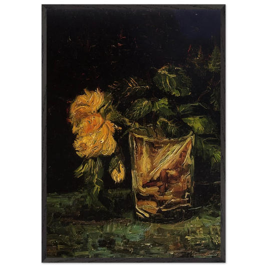 Glass with Roses - Vincent van Gogh 70x100 cm / 28x40 inches Framed Art Print – Black Wooden Frame