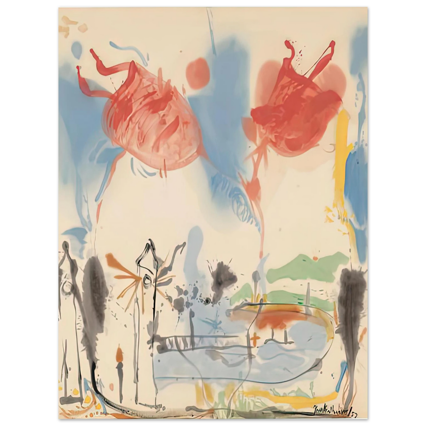 Helen Frankenthaler - Round Trip, 1957- Wall Art - 21x29.7 cm / 8x12" - Premium Wooden Framed Poster With Fine Art Paper-canvas - Wood frame
