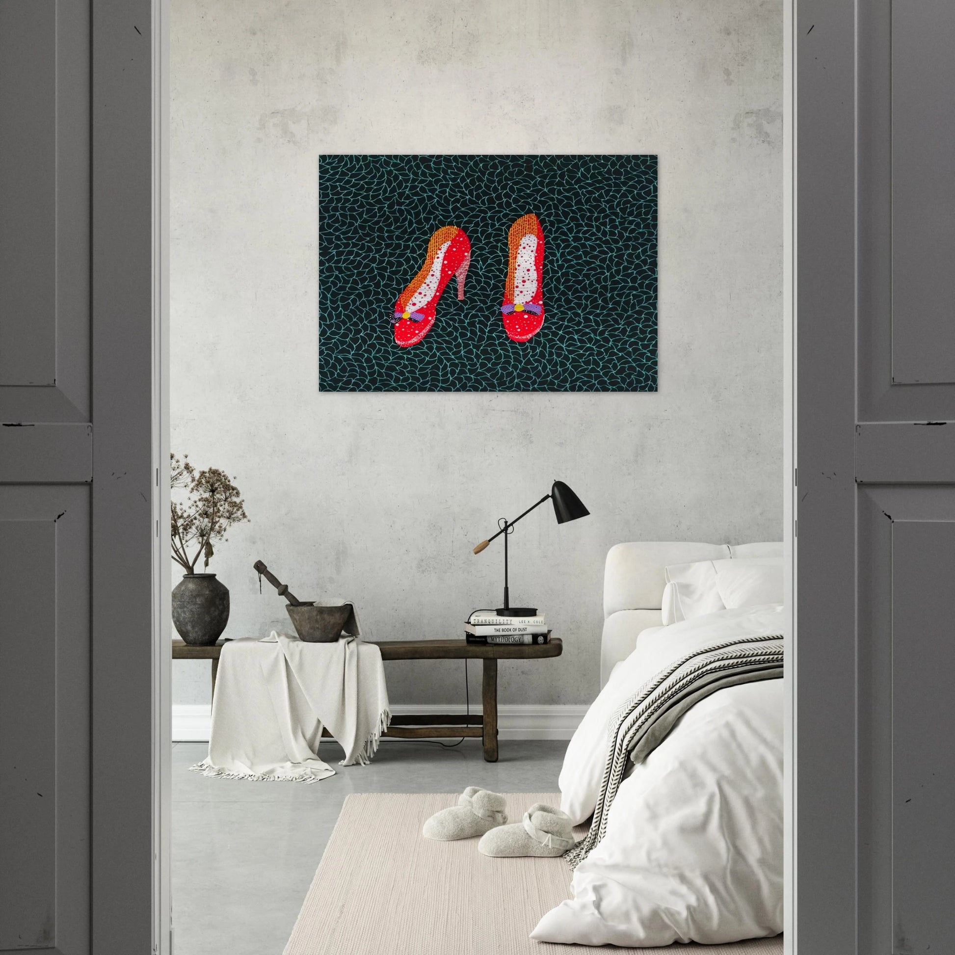 SHOES 1985 - Yayoi Kusama Brushed Aluminum Print - 70x100 cm / 28x40 inches | Yayoi Kusama Aluminum Print | Yayoi Kusama Prints