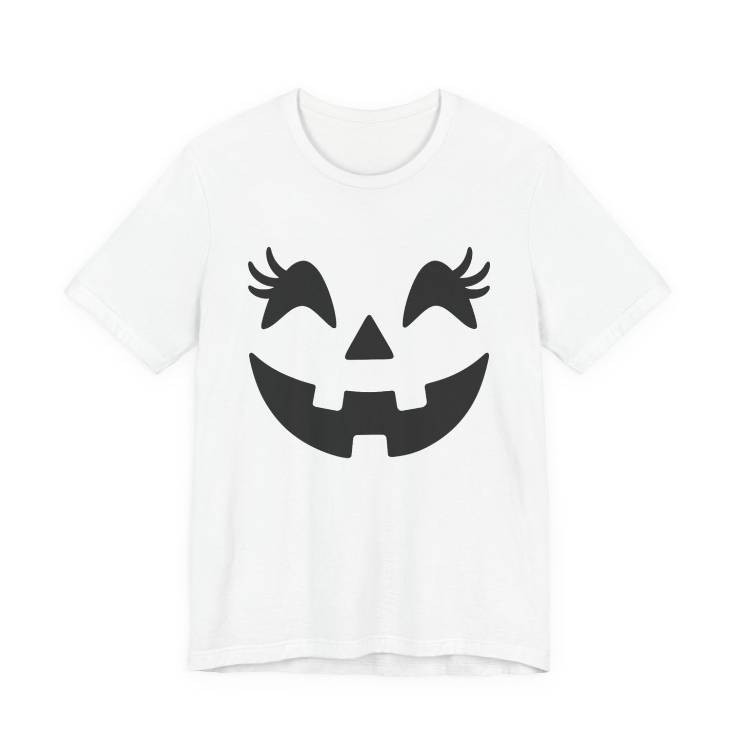Camiseta de Halloween para mujer y niña con cara de Jack O'Lantern y pestañas de calabaza