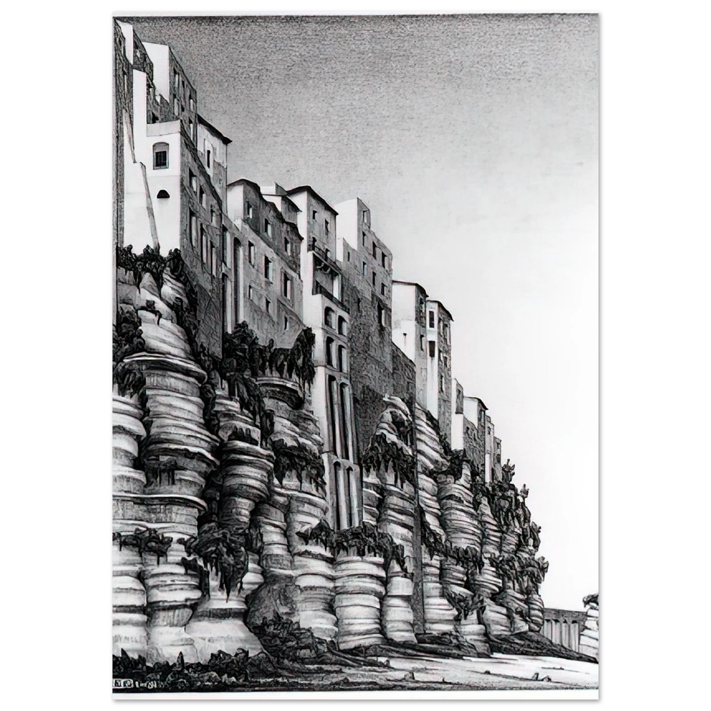 MC Escher - TROPEA CALABRIA Wall art - 50x70 cm / 20x28 inches - Premium Wooden Framed Poster With Fine Art Paper-canvas - White frame
