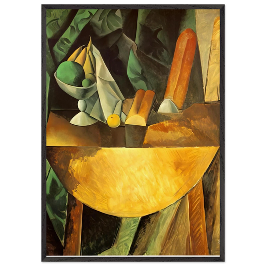Bread and dish with fruits on the table - Pablo Picasso 70x100 cm / 28x40 inches Framed Art Print – Black Wooden Frame