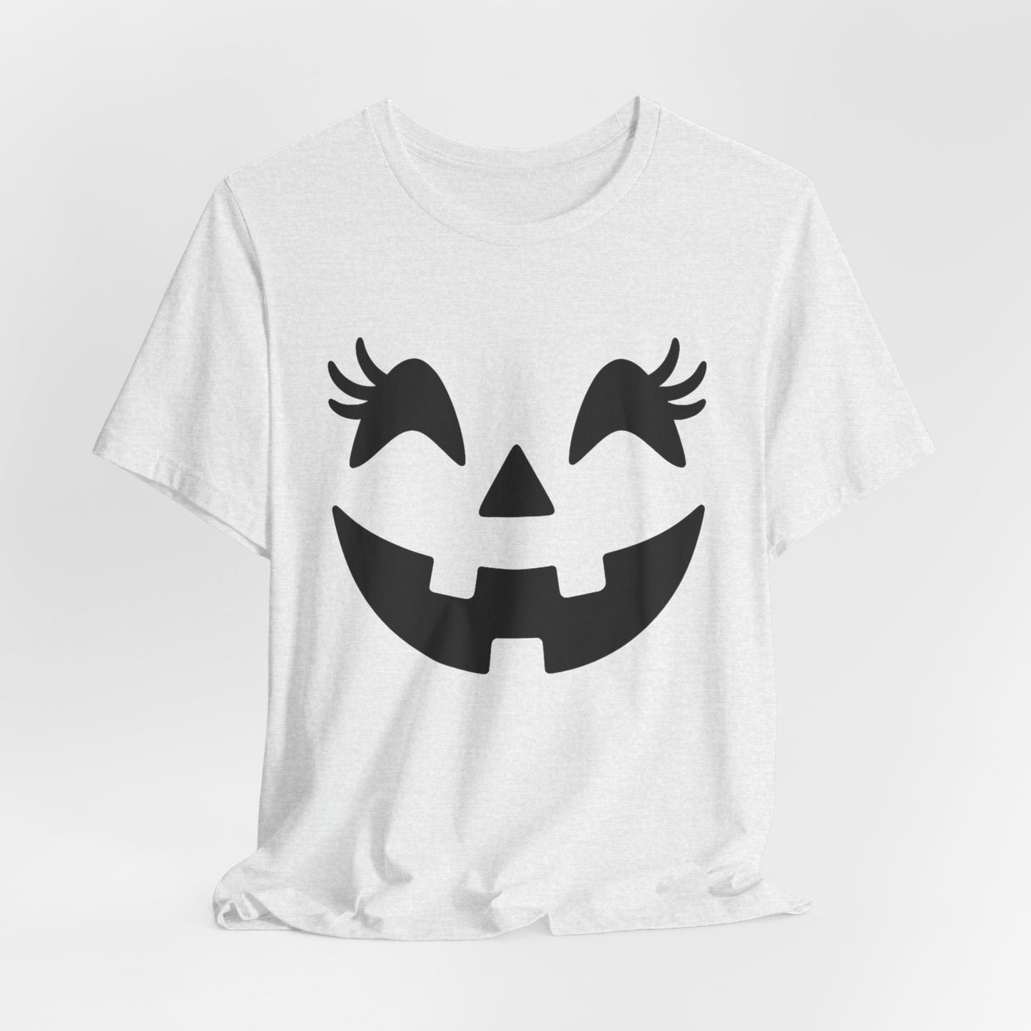 Camiseta de Halloween para mujer y niña con cara de Jack O'Lantern y pestañas de calabaza