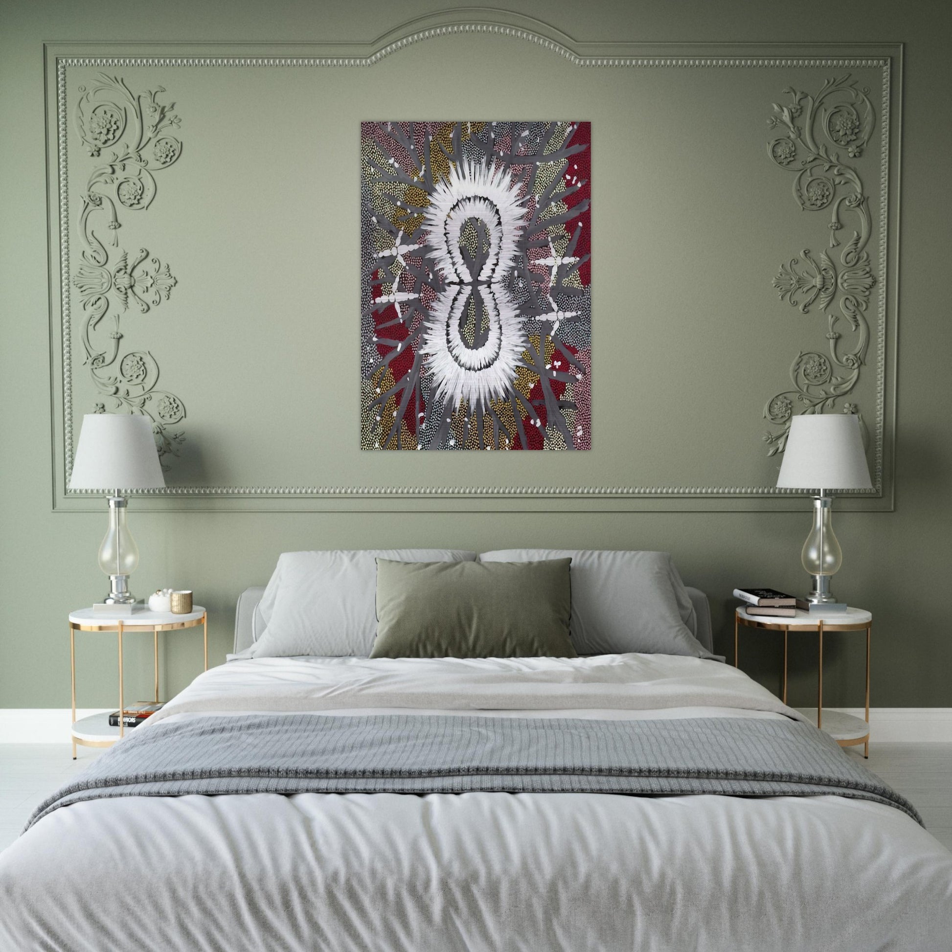 Eagle Dreaming - 1997 - Clifford Possum Tjapaltjarri Brushed Aluminum Print - 70x100 cm / 28x40 inches | Clifford Possum Tjapaltjarri Aluminum Print | Clifford Possum Tjapaltjarri Prints