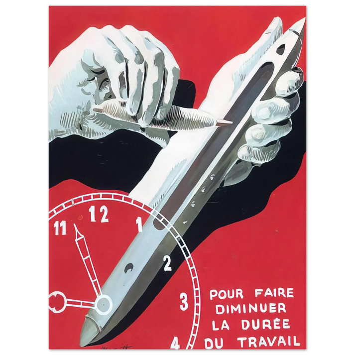 Rene Magritte - PROJECT OF POSTER THE CENTER OF TEXTILE WORKERS IN BELGIUM TO REDUCE WORKING HOURS 1938  75x100 cm / 30x40inches Fine Art Poster