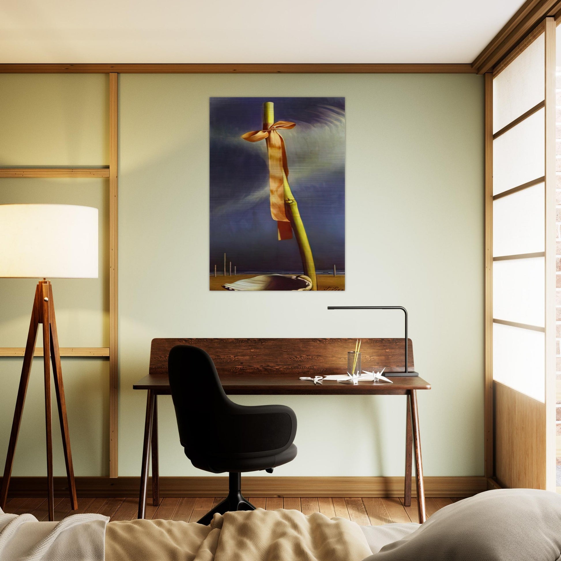 PINK KNOT AND SHELL ON THE SEASHORE - Salvador Dali Brushed Aluminum Print - 70x100 cm / 28x40 inches | Salvador Dali Aluminum Print | Salvador Dali Prints