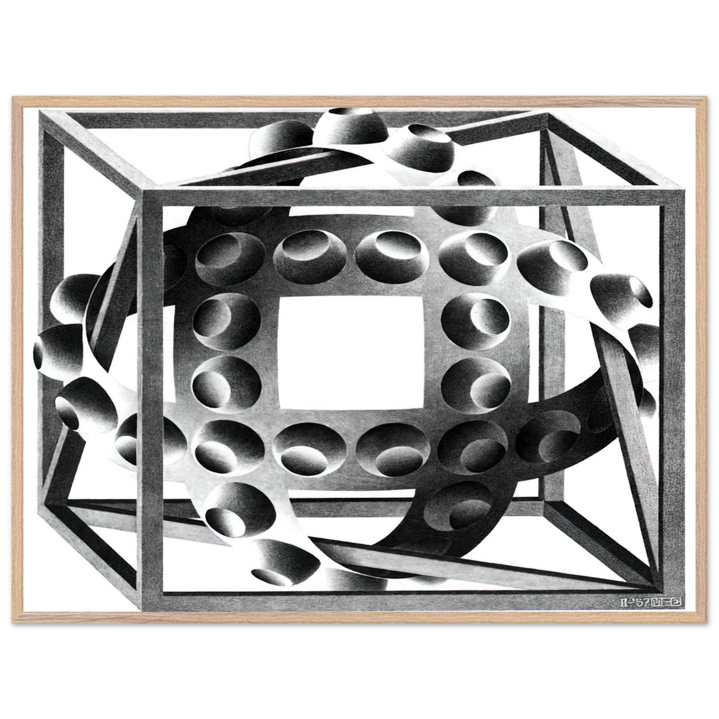 MC Escher - CUBE WITH MAGIC RIBBONS Wall Art - 21x29.7 cm / 8x12" - Premium Wooden Framed Poster With Fine Art Paper-canvas - Black frame