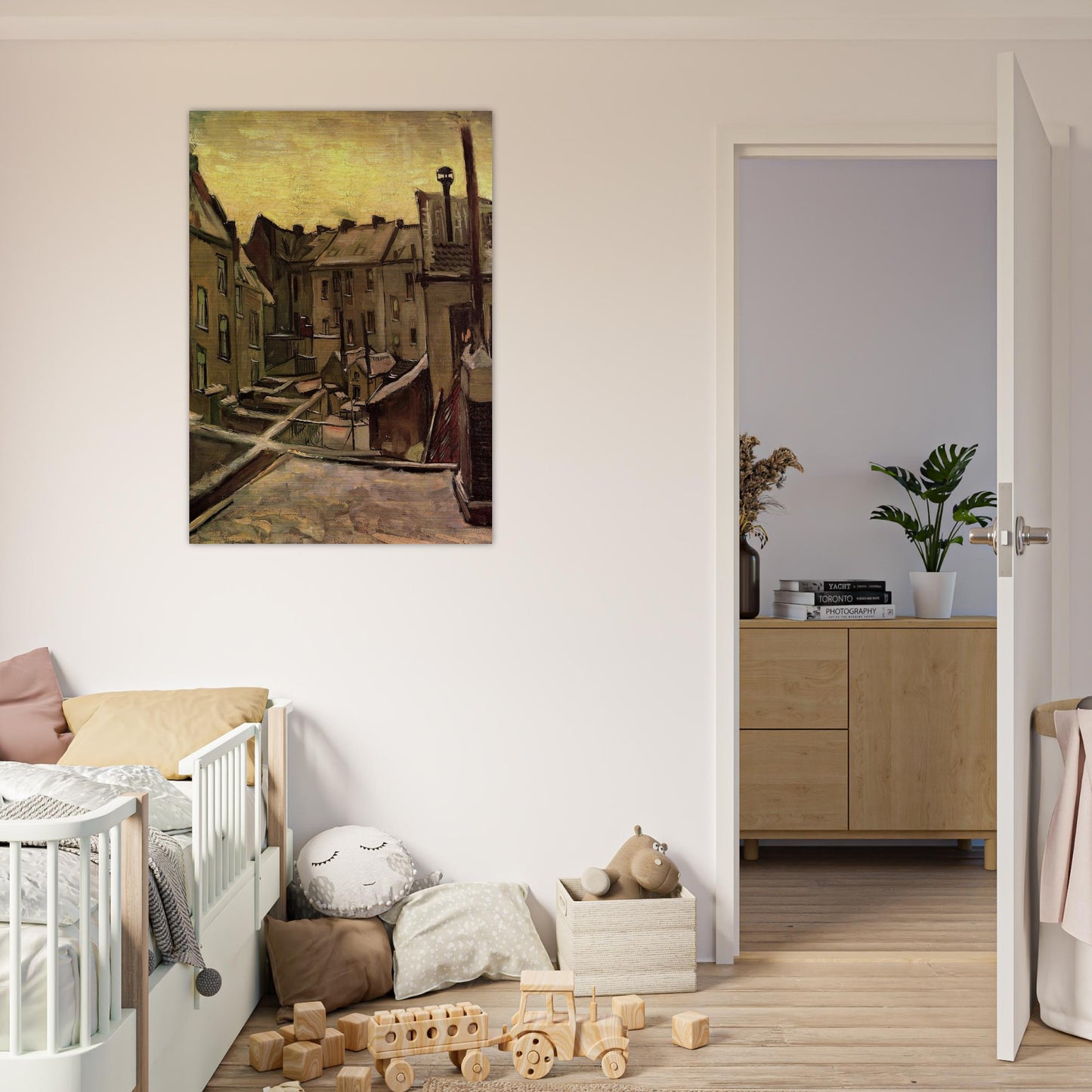Backyards of Old Houses in Antwerp in the Snow - Vincent van Gogh Brushed Aluminum Print - 70x100 cm / 28x40 inches | Vincent van Gogh Aluminum Print | Vincent van Gogh Prints