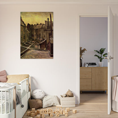 Backyards of Old Houses in Antwerp in the Snow - Vincent van Gogh Brushed Aluminum Print - 70x100 cm / 28x40 inches | Vincent van Gogh Aluminum Print | Vincent van Gogh Prints