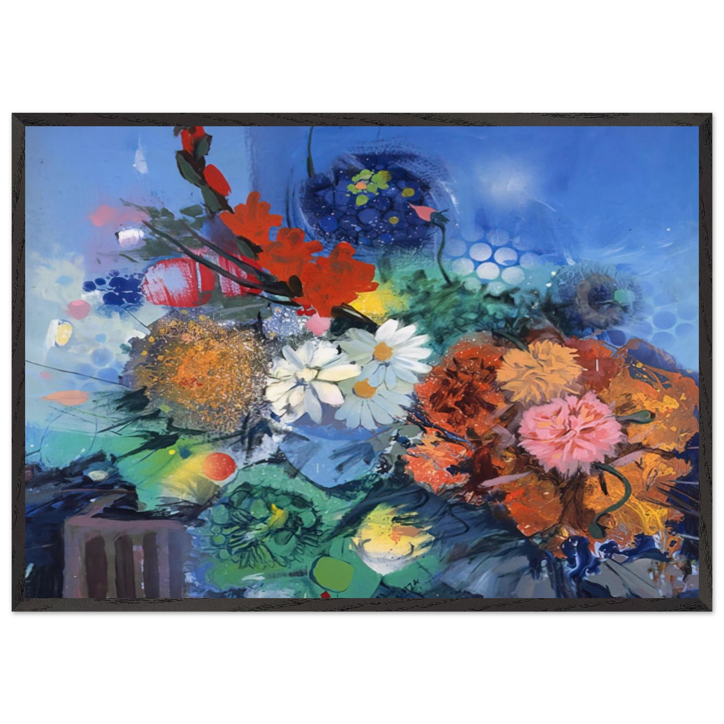 Flowers No 2 - 1974 - Gebre Kristos Desta 70x100 cm / 28x40 inches Framed Art Print – Black Wooden Frame