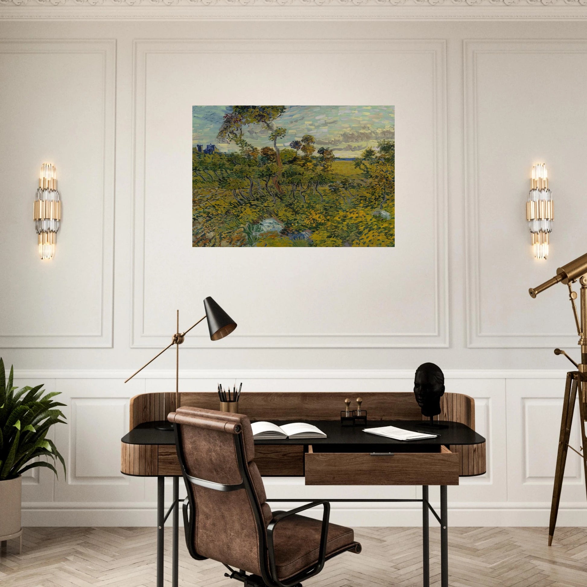 Sunset at Montmajour - Vincent van Gogh Brushed Aluminum Print - 70x100 cm / 28x40 inches | Vincent van Gogh Aluminum Print | Vincent van Gogh Prints