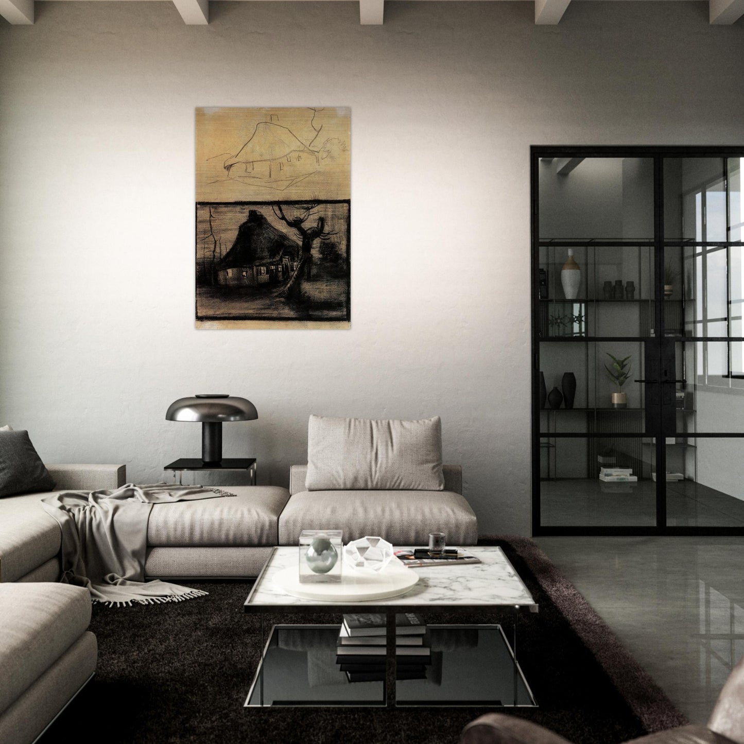 Two Studies of a Cottage - Vincent van Gogh Brushed Aluminum Print - 70x100 cm / 28x40 inches | Vincent van Gogh Aluminum Print | Vincent van Gogh Prints