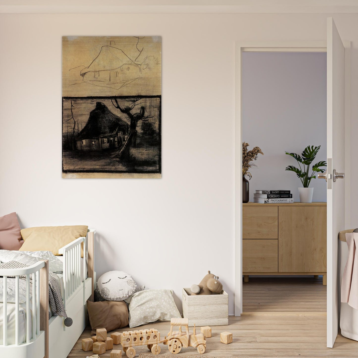 Two Studies of a Cottage - Vincent van Gogh Brushed Aluminum Print - 70x100 cm / 28x40 inches | Vincent van Gogh Aluminum Print | Vincent van Gogh Prints