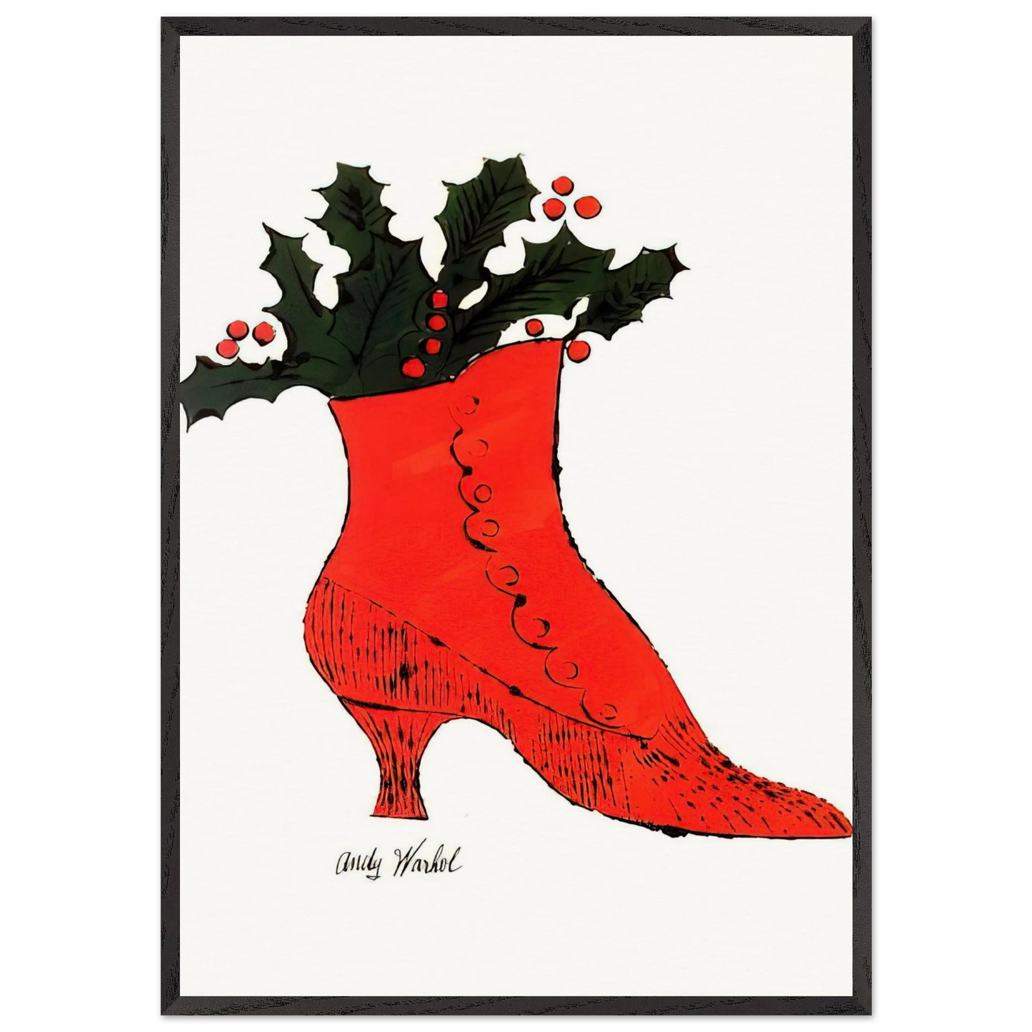 Untitled  red Boot Wit Holly  - Andy Warhol 70x100 cm / 28x40 inches Framed Art Print – Black Wooden Frame